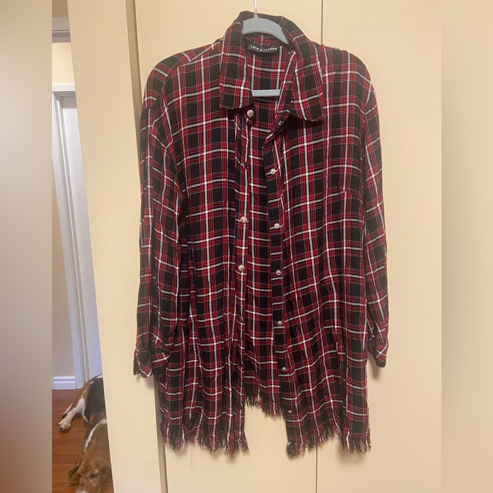 Plaid button up shirt- never worn